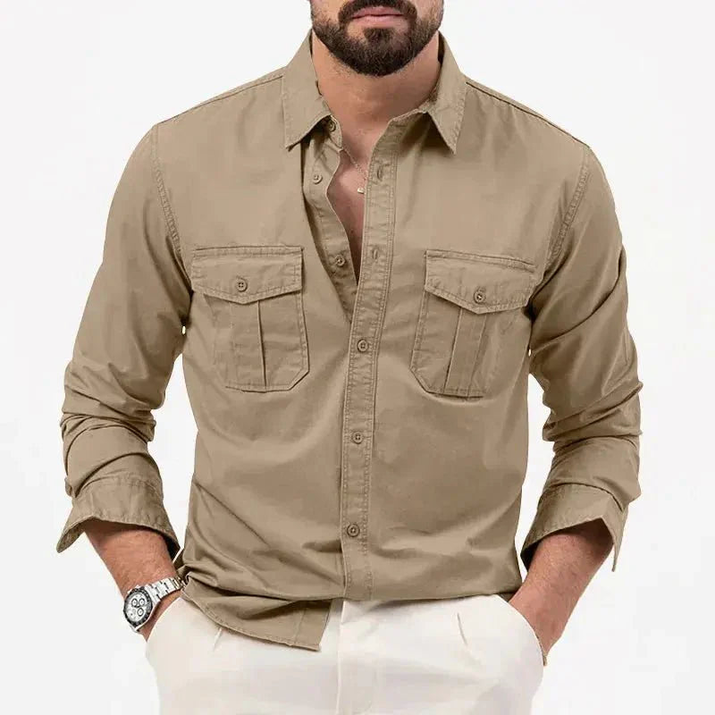Maximilian Langarmhemd mit Brusttaschen - Hemden - Khaki - Müller Mode