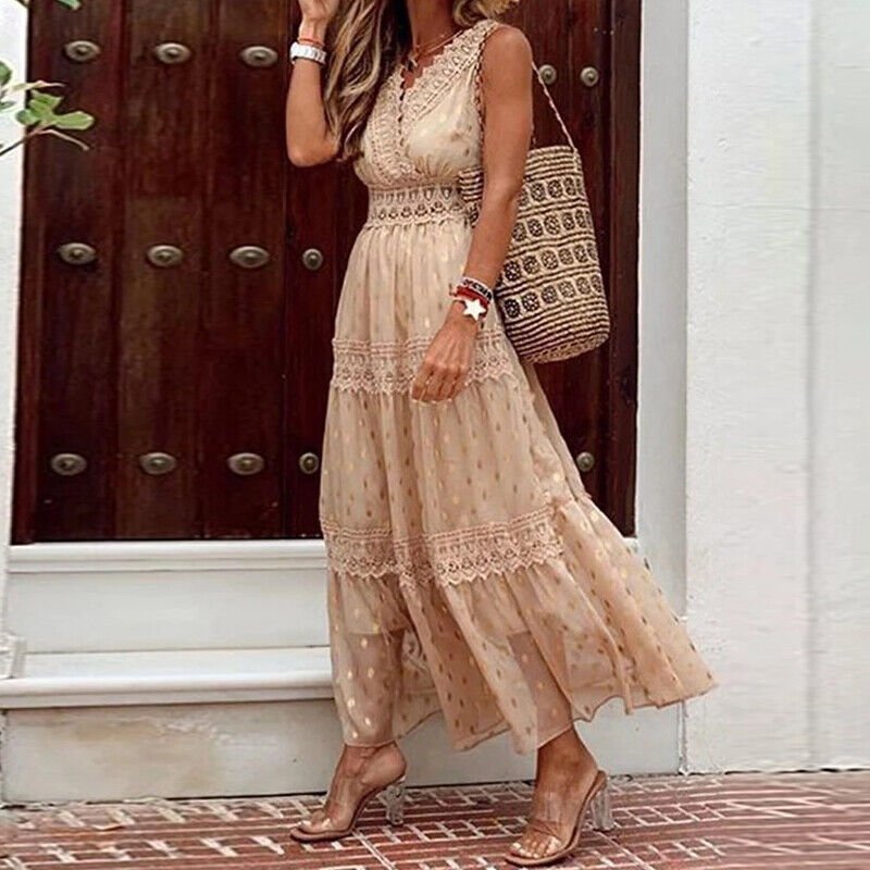 Noa Boho-Spitzen-Maxikleid