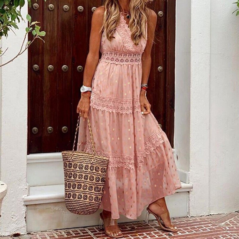 Noa - Spitzen - Maxikleid - Boho Chic - Kleider - Rosa - Müller Mode