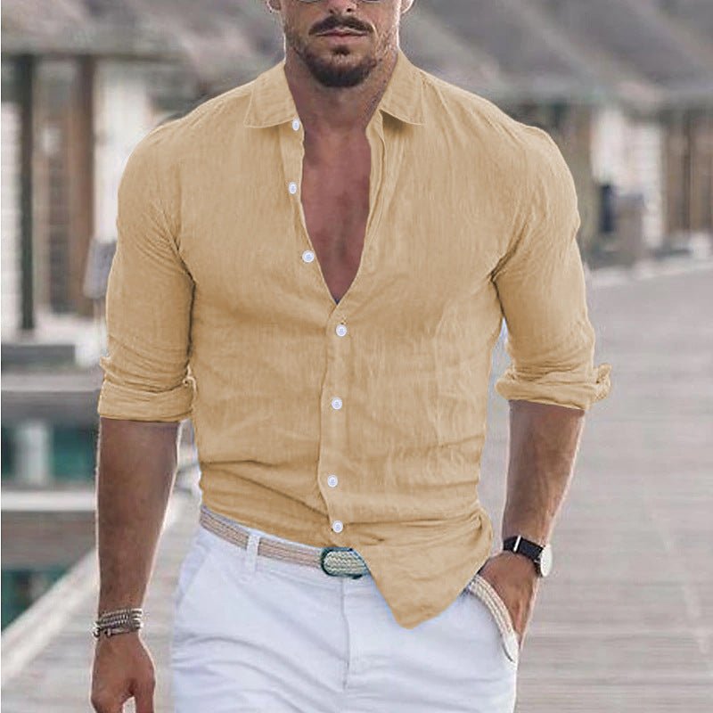 Rik Hemd mit V - Ausschnitt und Knöpfen - Hemden - Khaki - Müller Mode
