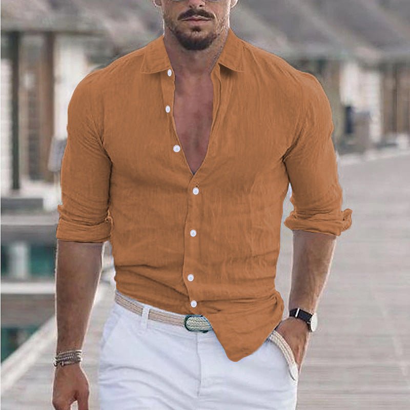 Rik Hemd mit V - Ausschnitt und Knöpfen - Hemden - Orange - Müller Mode