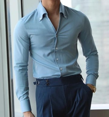 Sebastian Slim - Fit Hemd mit Stehkragen - Hemden - Blau - Müller Mode